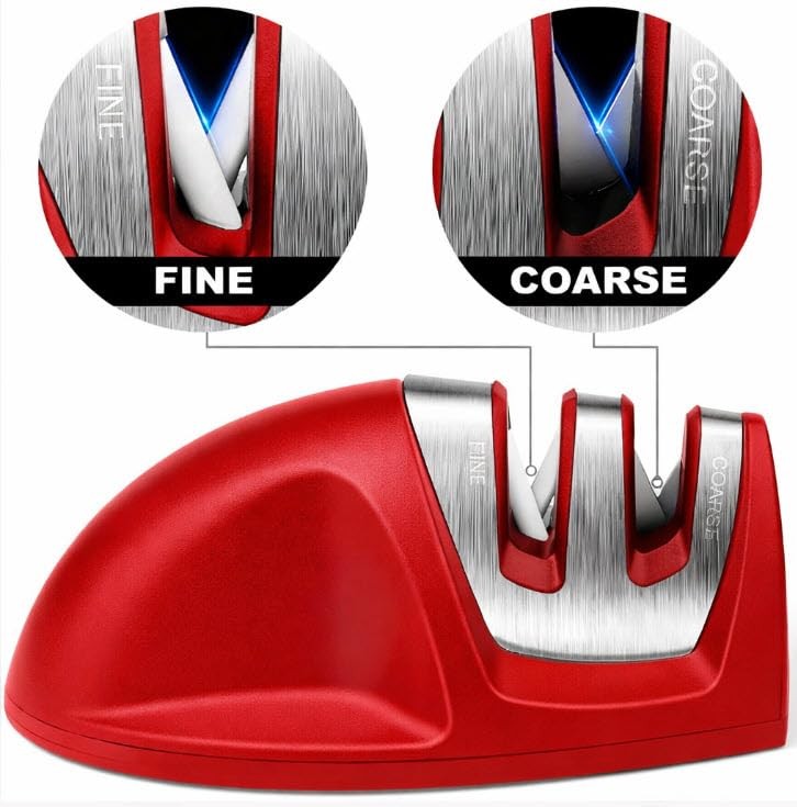 Portable 2Stage Manual Kitchen Knife Sharpener Fine Coarse Grind Red