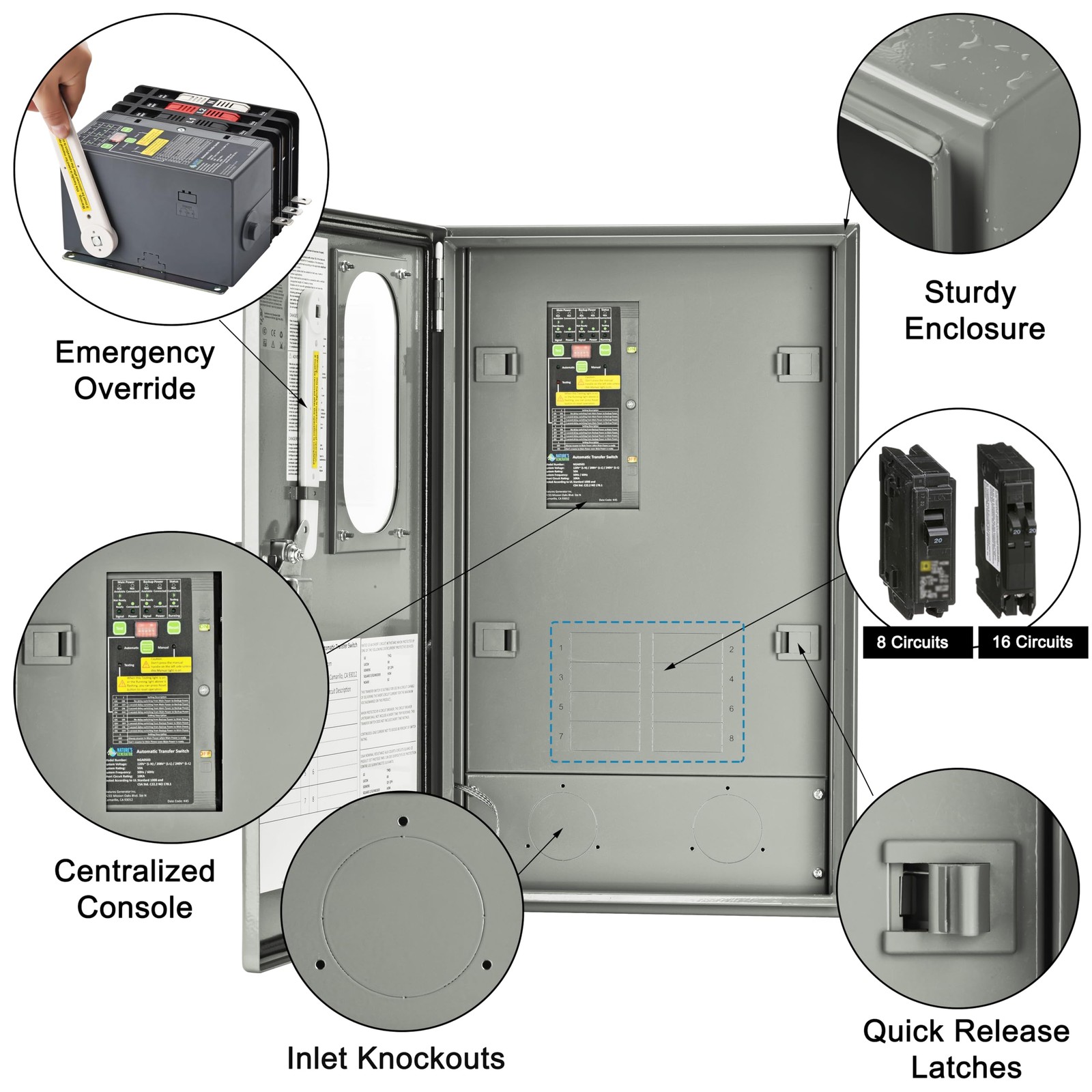 Nature's Generator Pre-Wired 120V/240V 30A 8 Circuits Automatic Transfer Switch