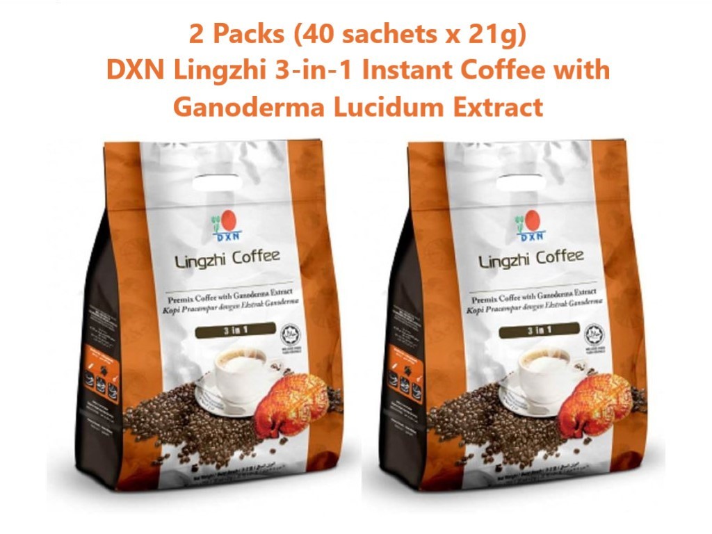 2 Packs (40's x 20g) DXN LINGZHI 3 IN 1 Instant COFFEE With Ganoderma Lucidum