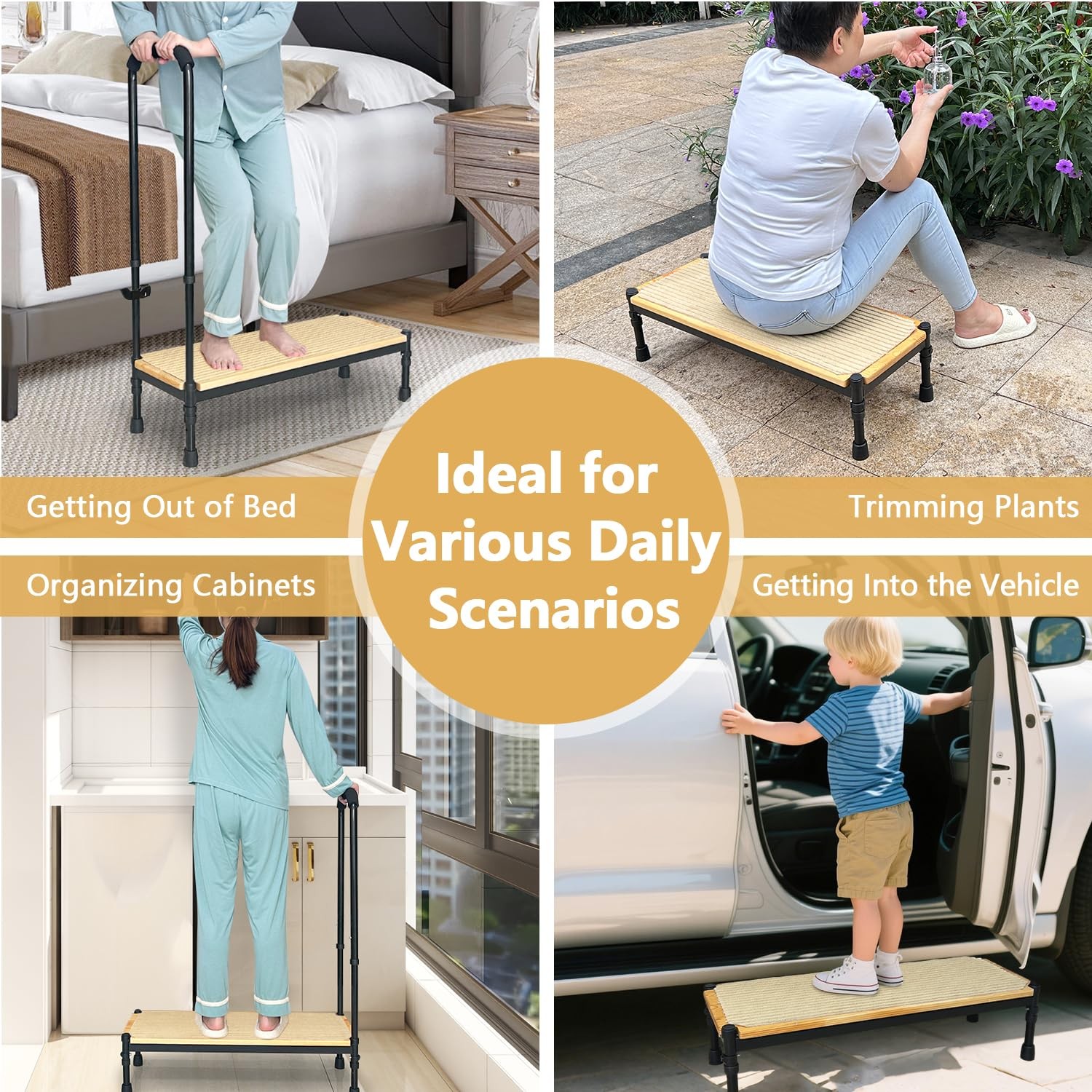 Bed Step Stool with Adjustable Handle for Elderly, Medical Step Stool for Bed...