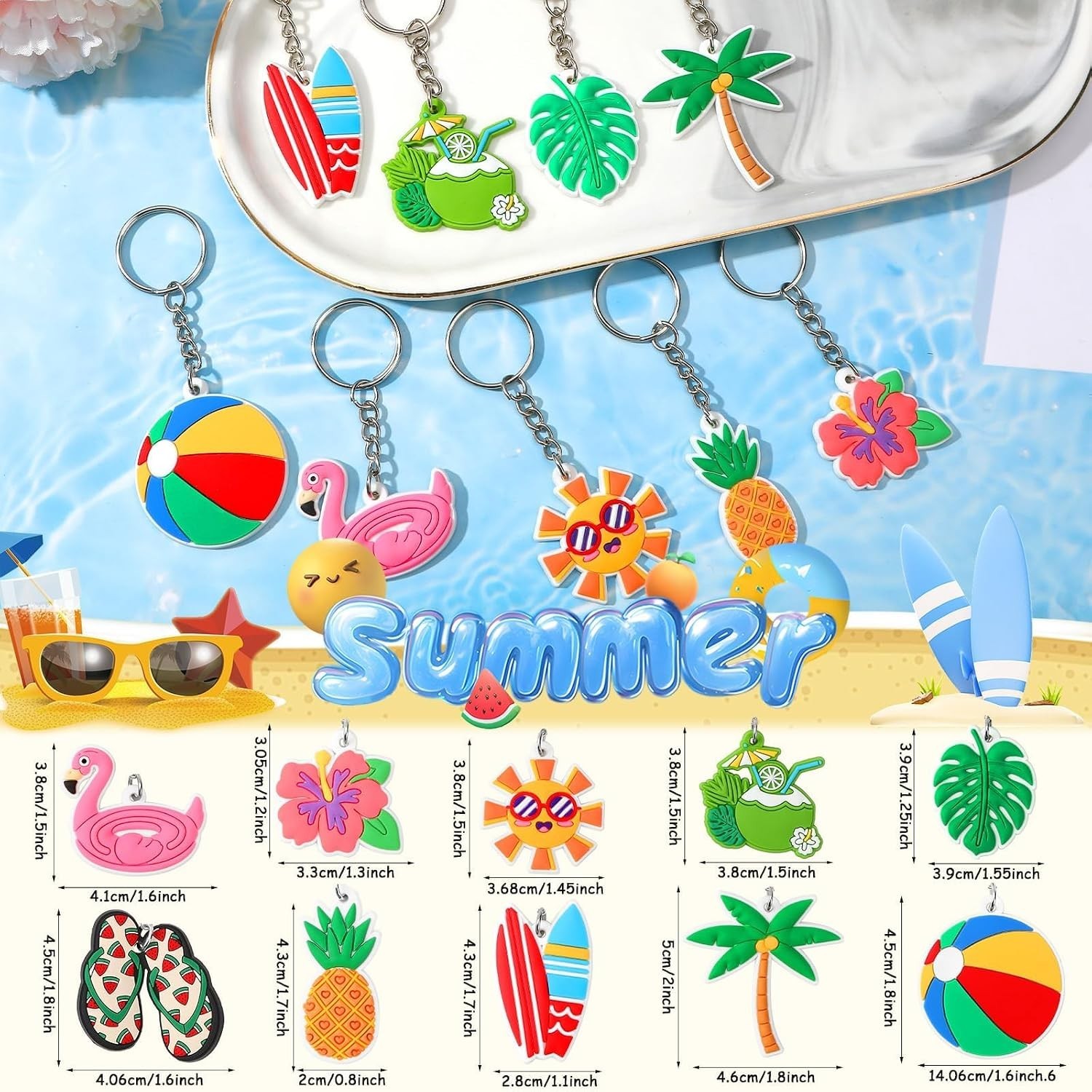 Exquisite 30PCS Silicone Summer Keychains - Ideal for Celebrations & Gifts