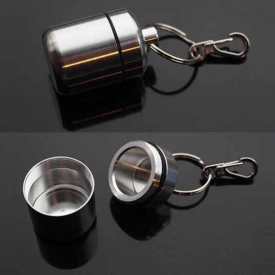 2 PCS Waterproof 1" Wide Pill Container Capsule Bottle Keychain & Clip - Silver
