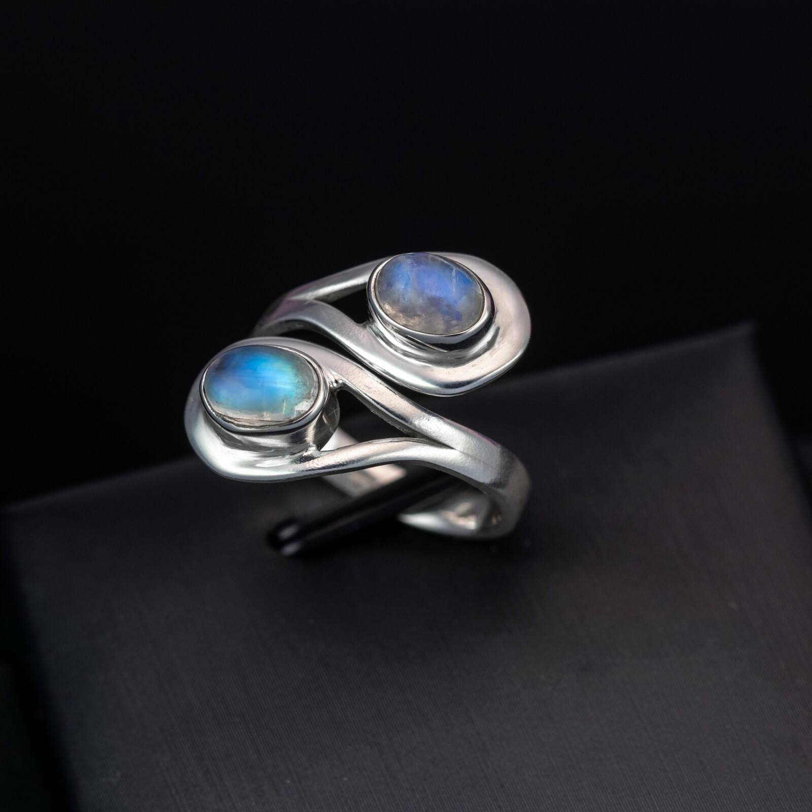 Gorgeous Double MOONSTONE 925 Sterling Silver Gemstone Adjustable Ring Boxed
