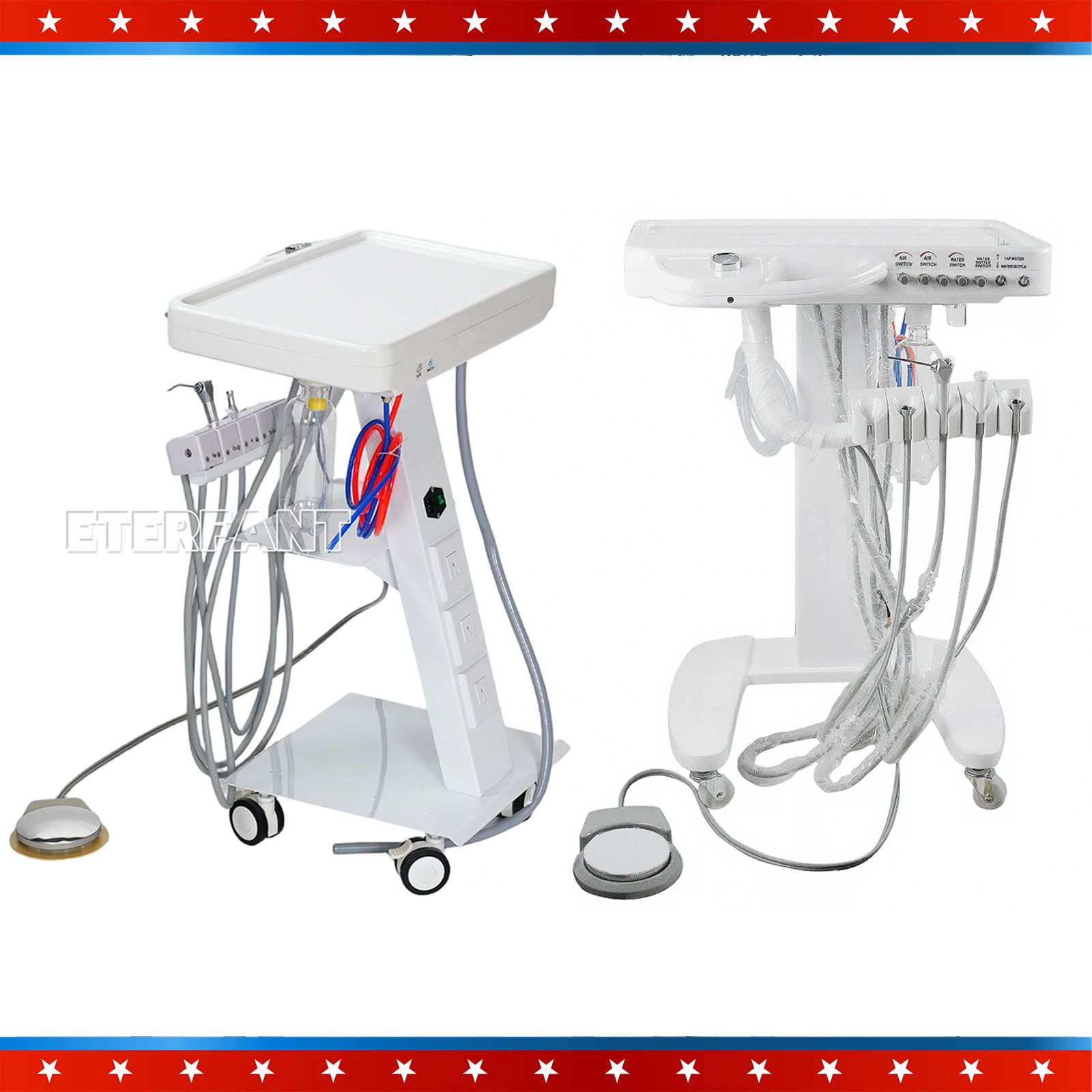 Portable Dental Mobile Delivery Unit System 4 Holes Suction Cart with socket US