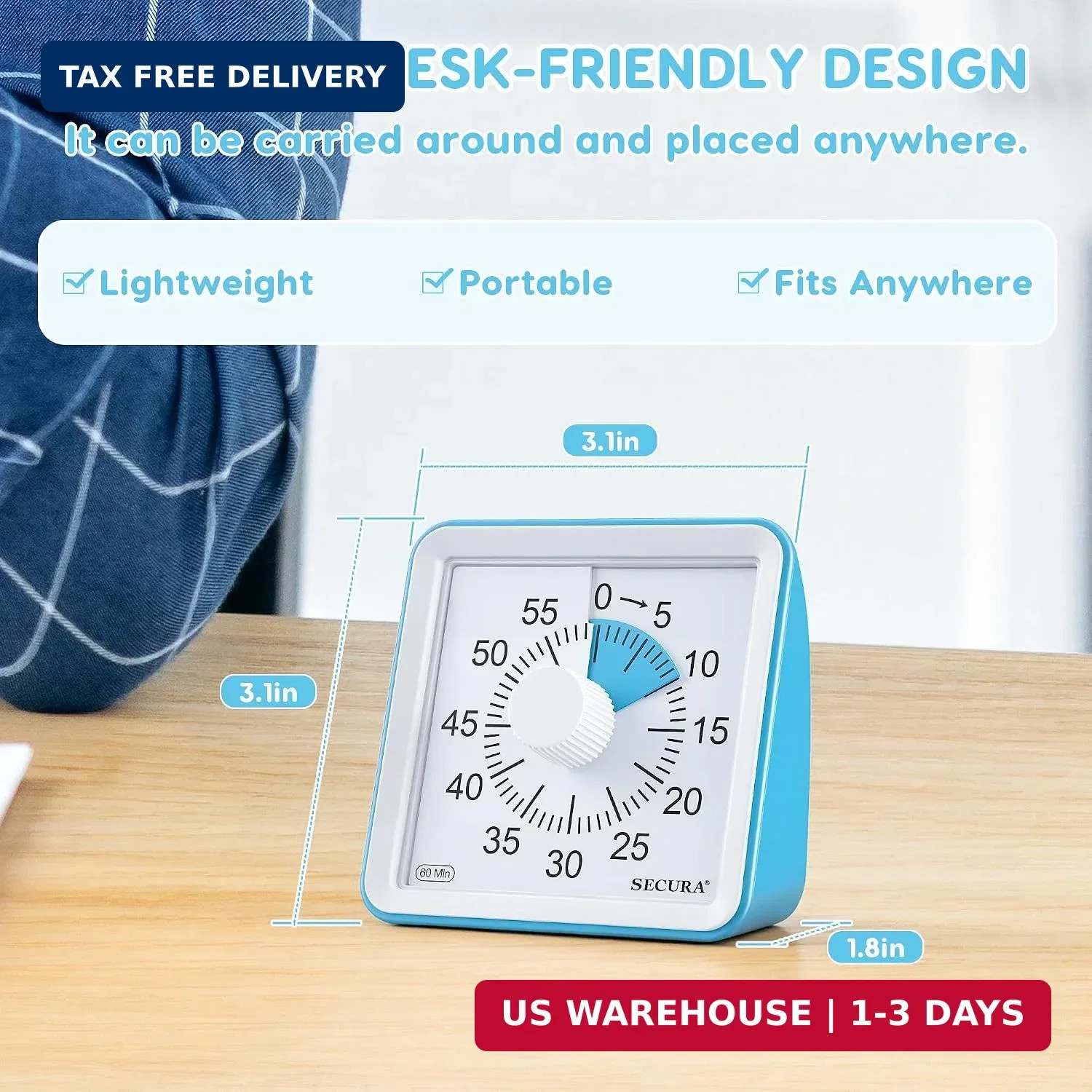 Secura Visual Timer for Kids, 60 Minute Classroom Countdown Timer for Study | No