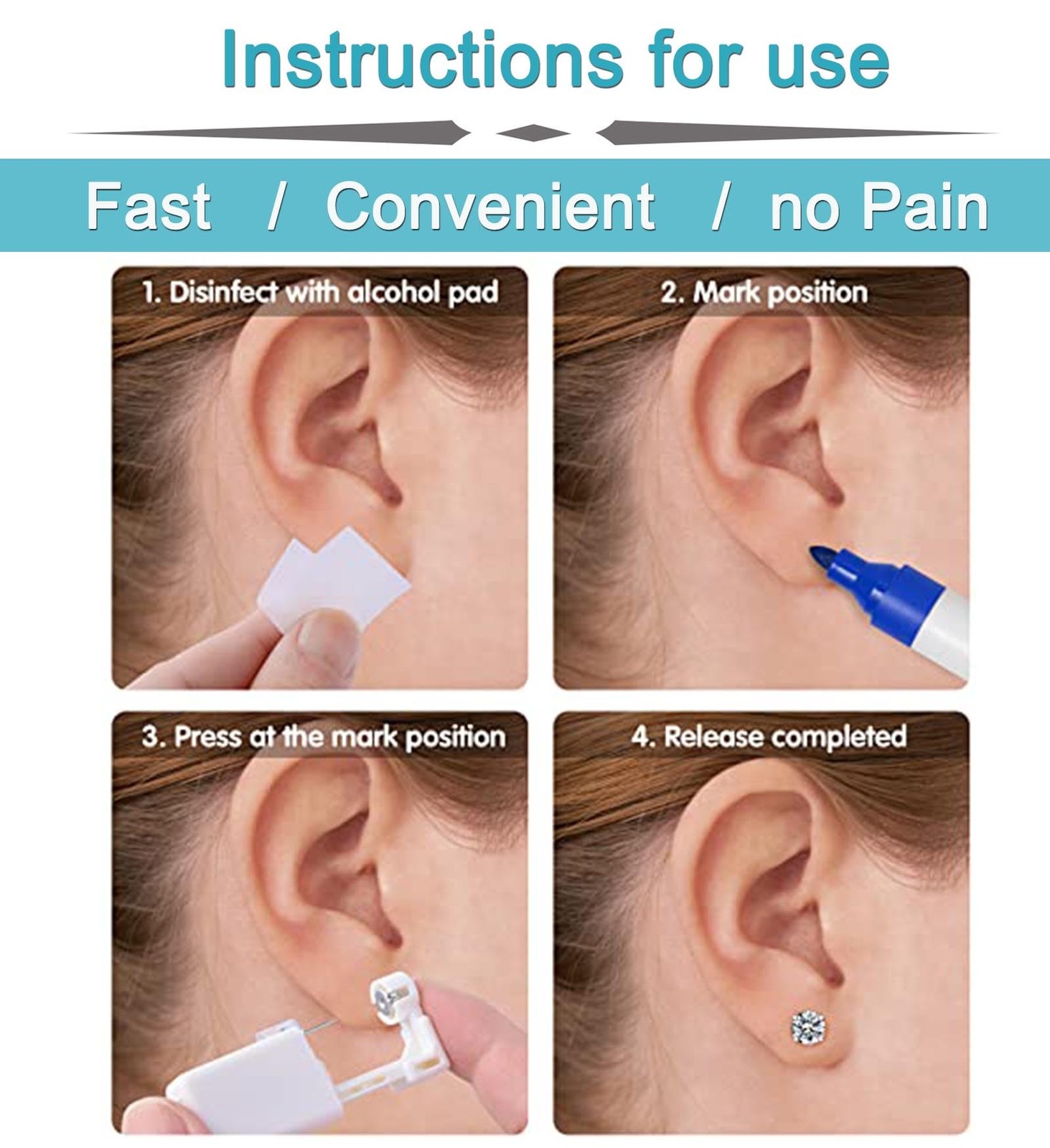 Gold Ear Piercing Gun Kit - Self Piercing Earrings with Opal Studs
