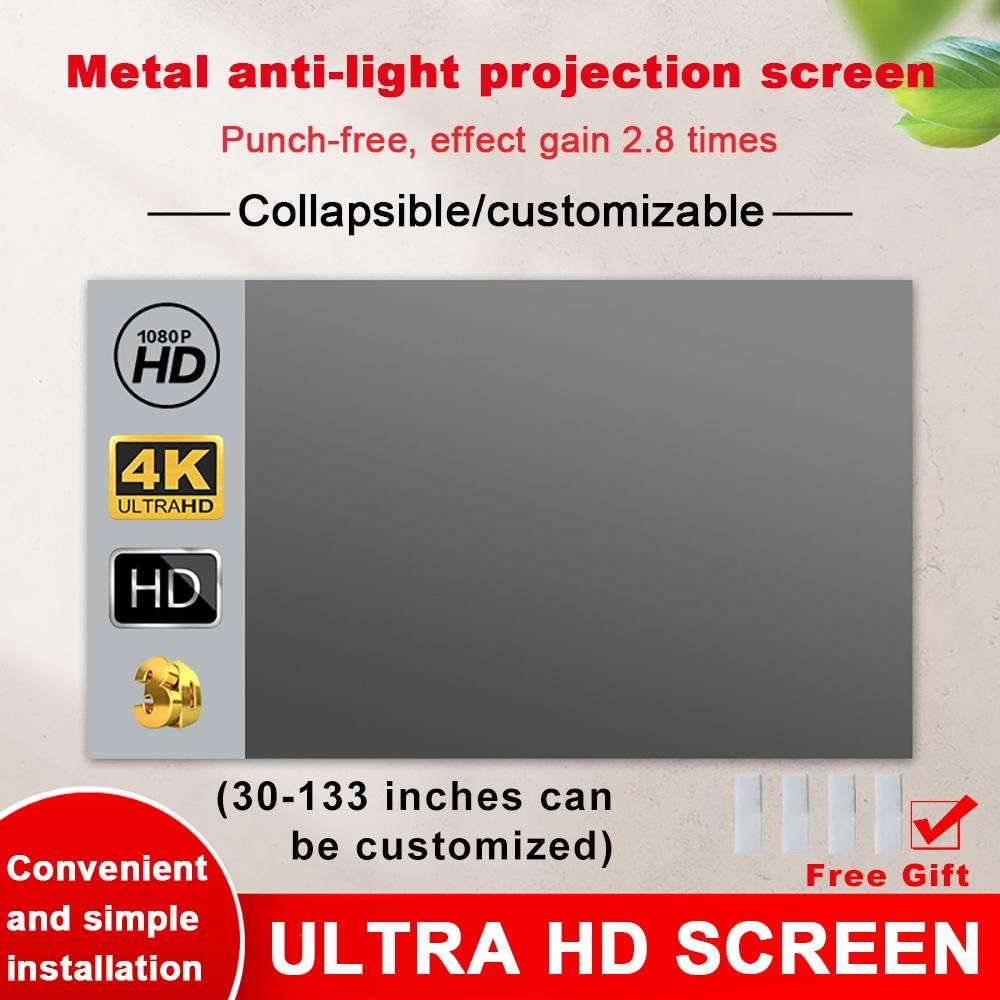 ALR Anti-Light Metal Projector Screen High Brightness 16:9 3D 4K Home Cinema TV