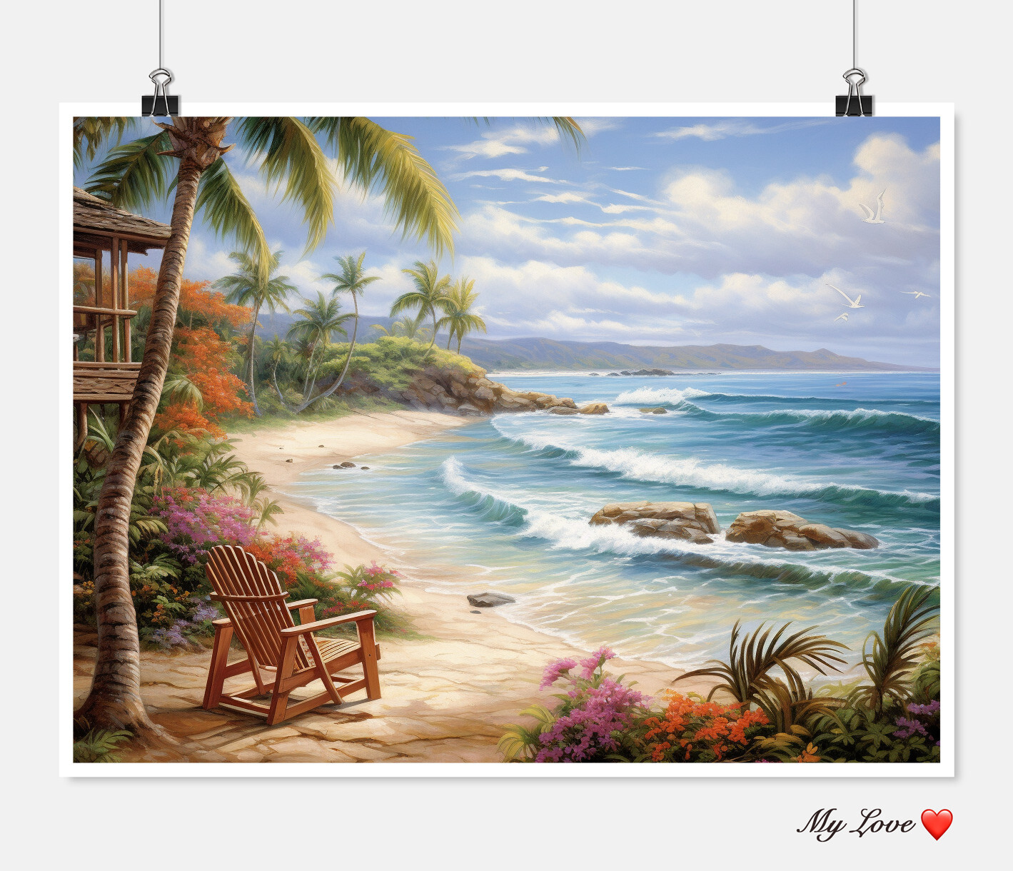 Beach and Palms - Chart Counted Cross Stitch Patterns Needlework DIY DMC Color