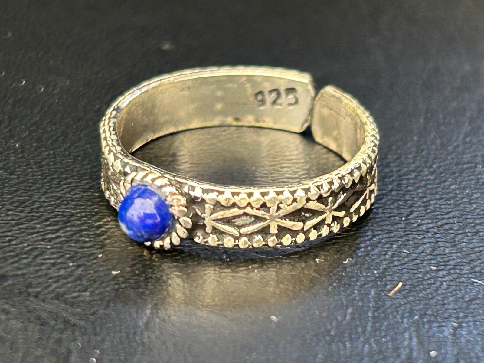 925 Sterling Silver Toe Ring Evil Eye Lapis Lazuli Gemstone Blue Adjustable
