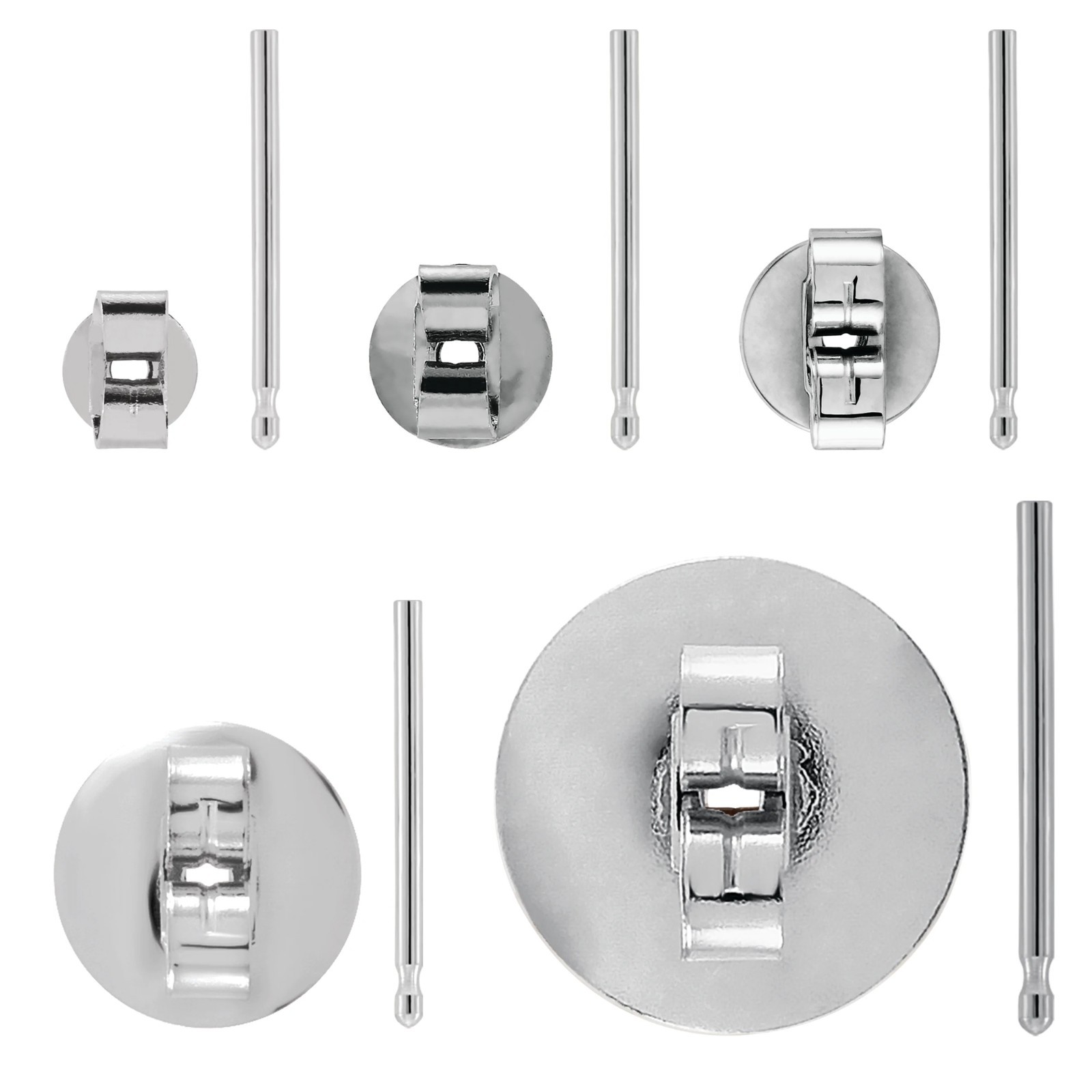 14K Solid White Gold Earring Clutch Nut Friction Post & Back Set 4-10 mm