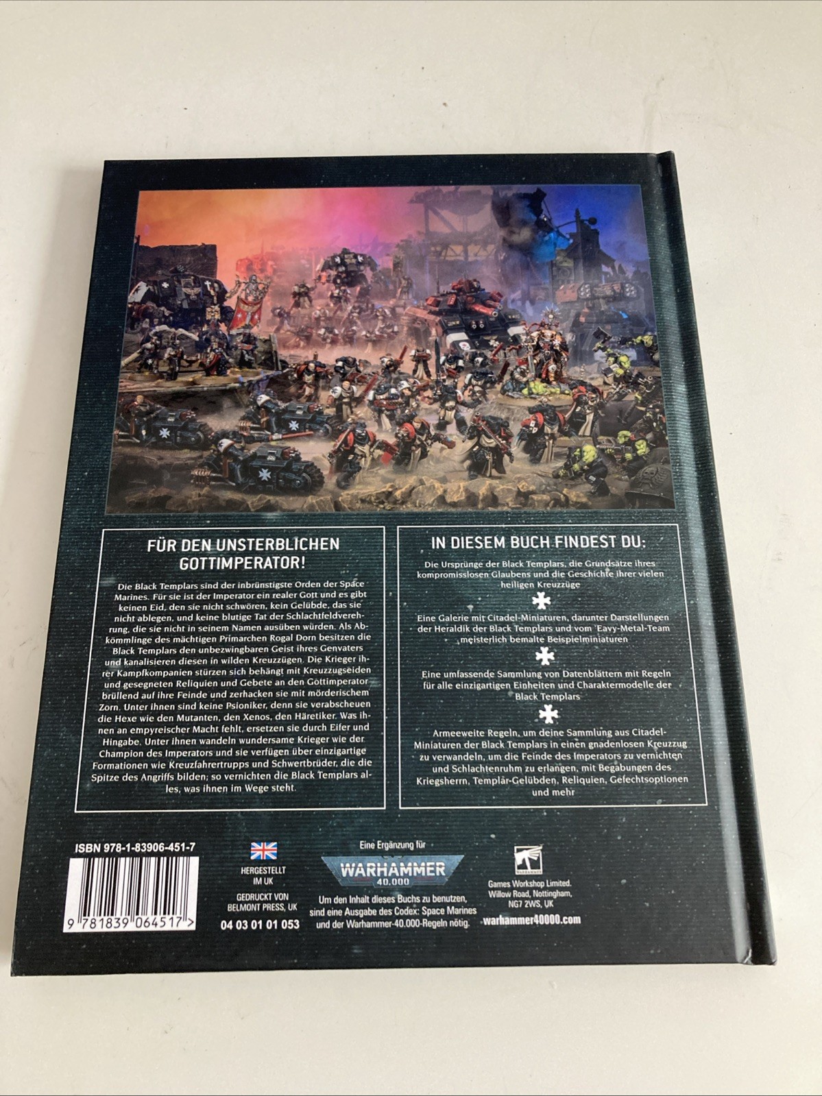 Warhammer 40K Black Templars Codex Supplement Hardback Book In German, No Seal