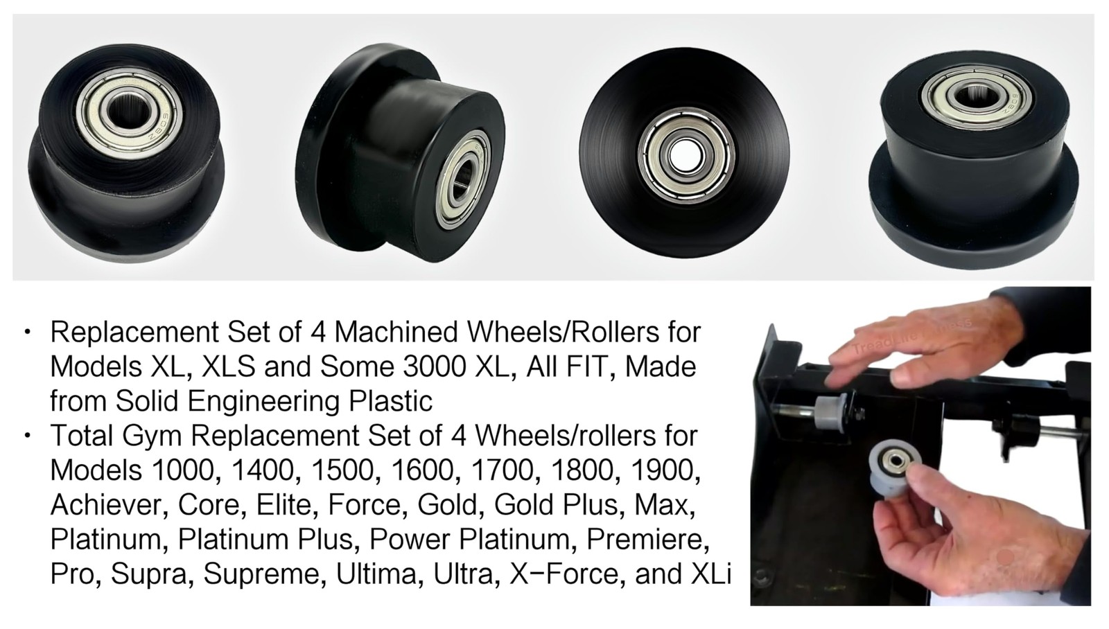 4-Pack Universal Gym Machine Roller Wheels - Heavy-Duty Black Plastic Rollers...