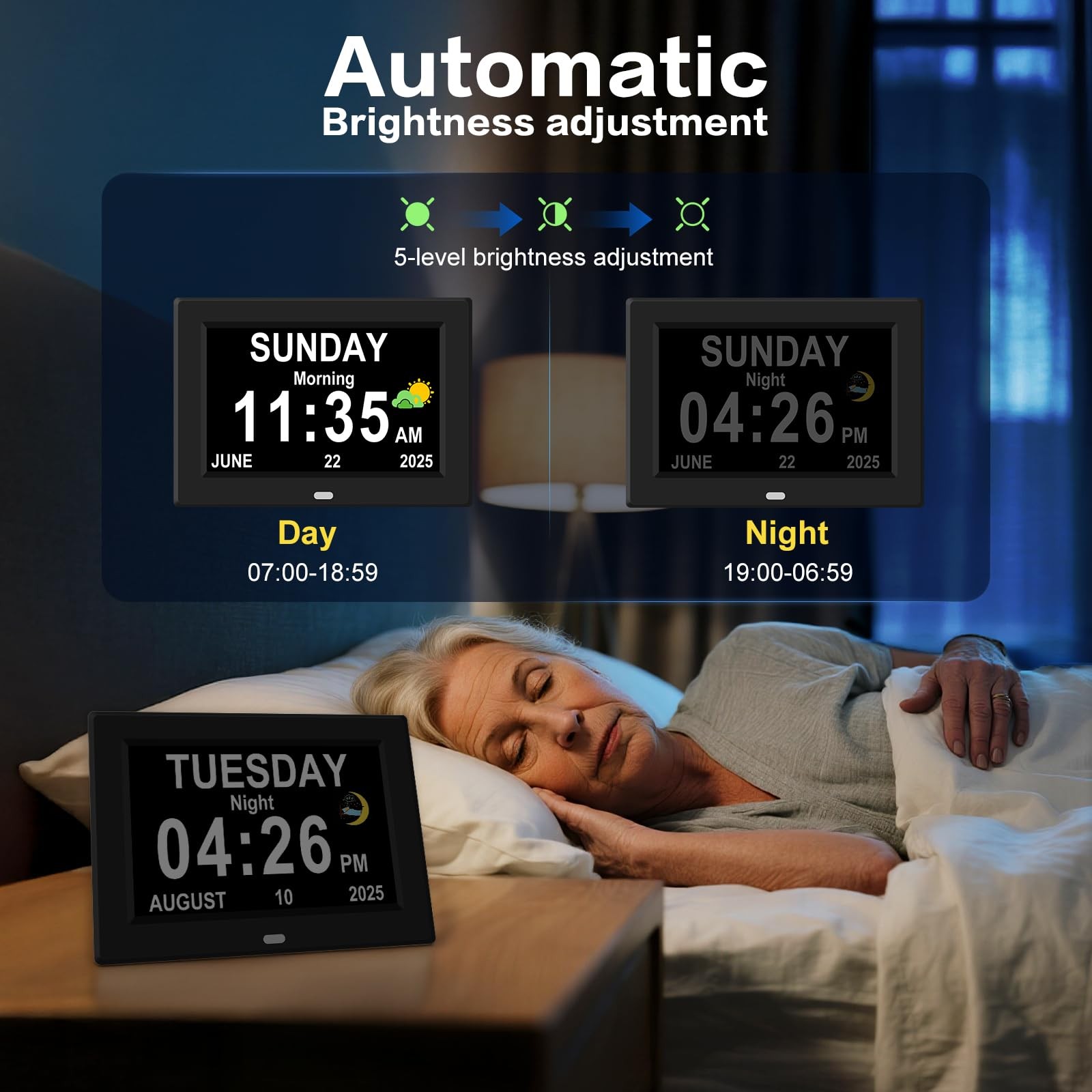 7‘’ Digital Alarm Clock for Elderly Large Display Seniors 7'', Black