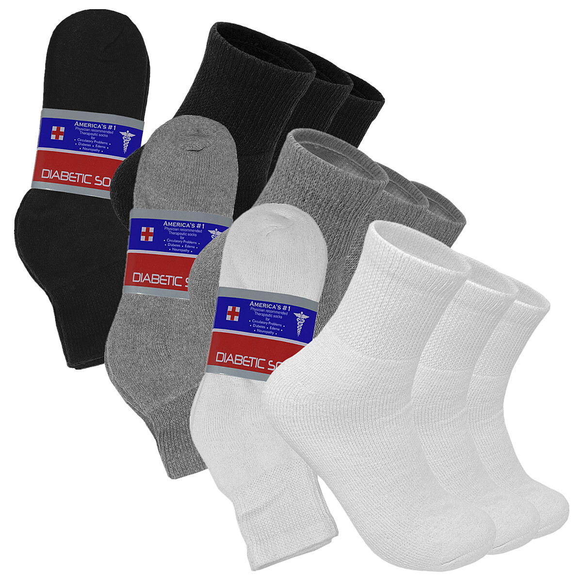 Men Circulatory Diabetic Ankle Quarter Crew Low Cut Loos fit Cotton Socks