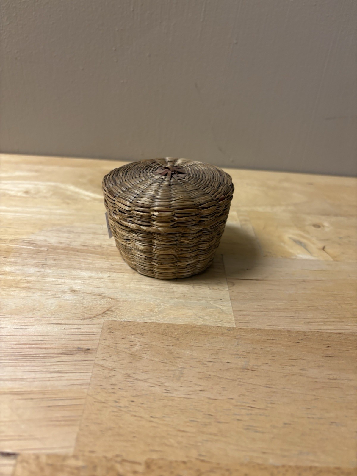 Tiny Rattan Basket Woven Wicker Basket Round Miniature Filled w/ Buttons