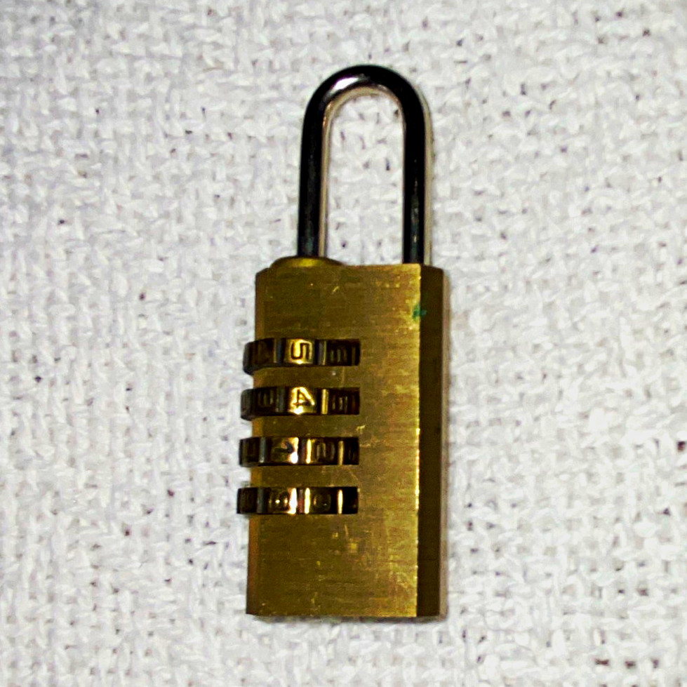 Brass 4-Dial Not Resettable Combination Padlock, Steel Shackle 1/8" x 1"