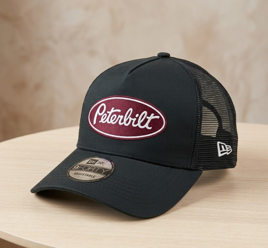 Peterbilt Semi Truck Hat Black Mesh Adjustable Cap Embroidery