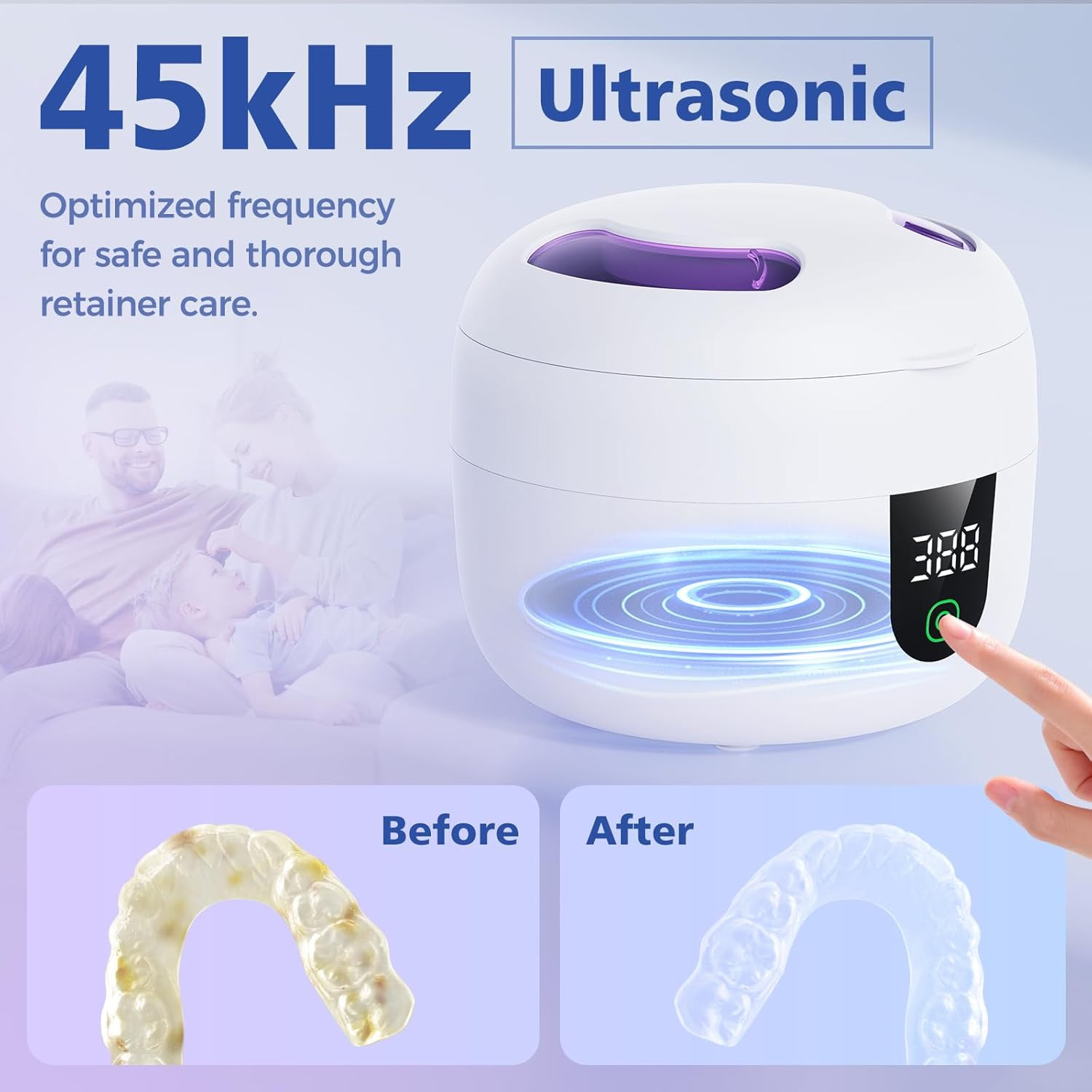 Ultrasonic Retainer Cleaner 45kHz 180ml Waterproof Digital Timer