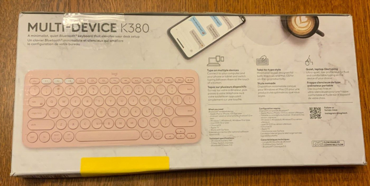 Logitech Multi-Device Bluetooth Keyboard, Model# K380, Color Light Pink