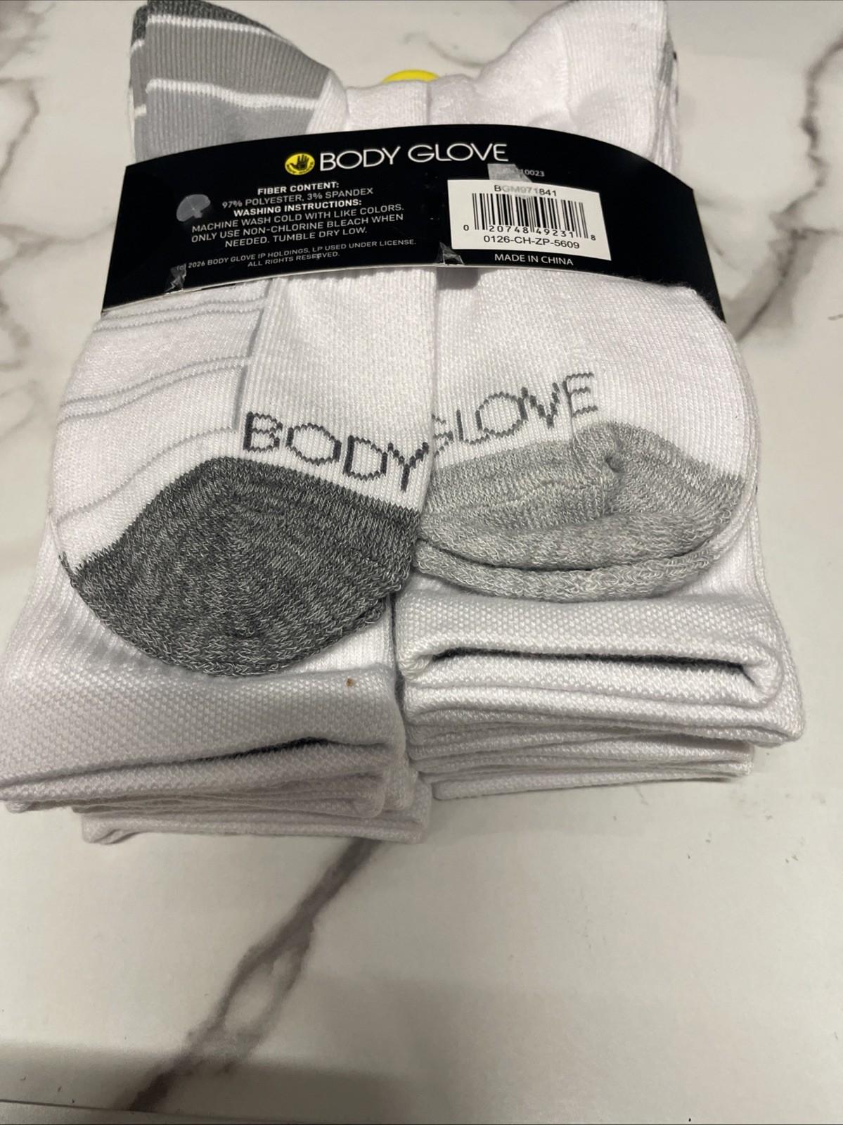 New Mens Body Glove Designer 8 Pack Athletic Cushioned Crew Cut Socks White