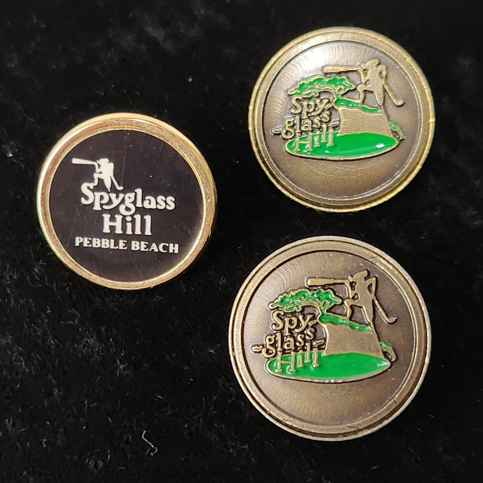 Spyglass Hill Golf Club Course Golf Ball Marker Pebble Beach Lot of 3 Metal Stem