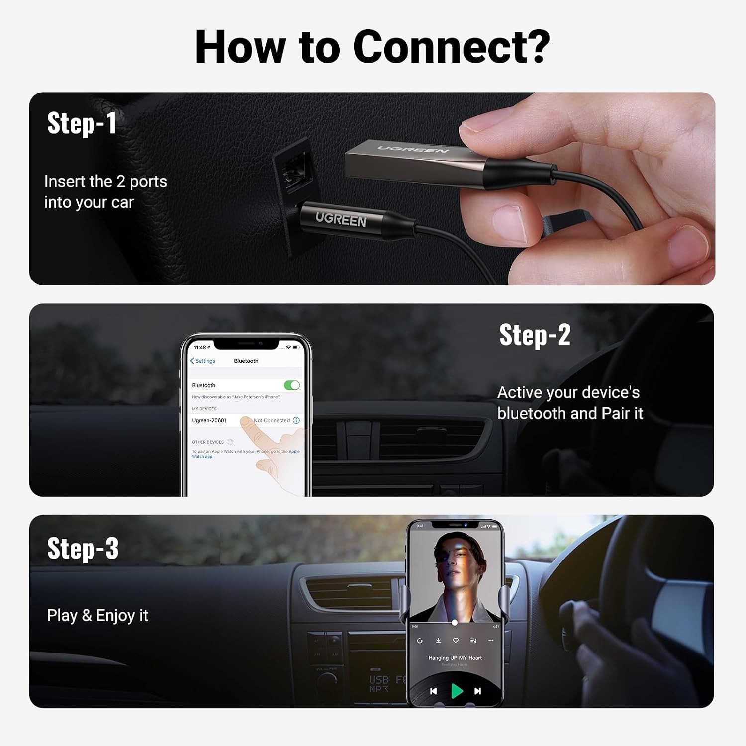 Durable Bluetooth 6.0 Car Adapter - Effortless Plug and Play with Stereo Sound