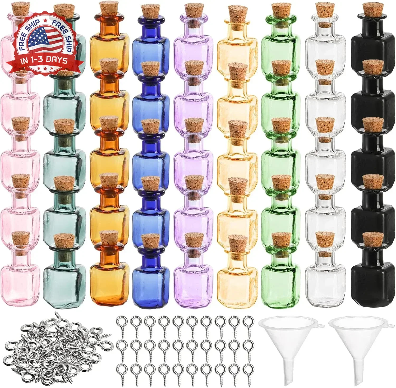TOPZEA 45 Pcs Tiny Spell Jars, Colored Mini Glass Cork Bottles Decorative Square
