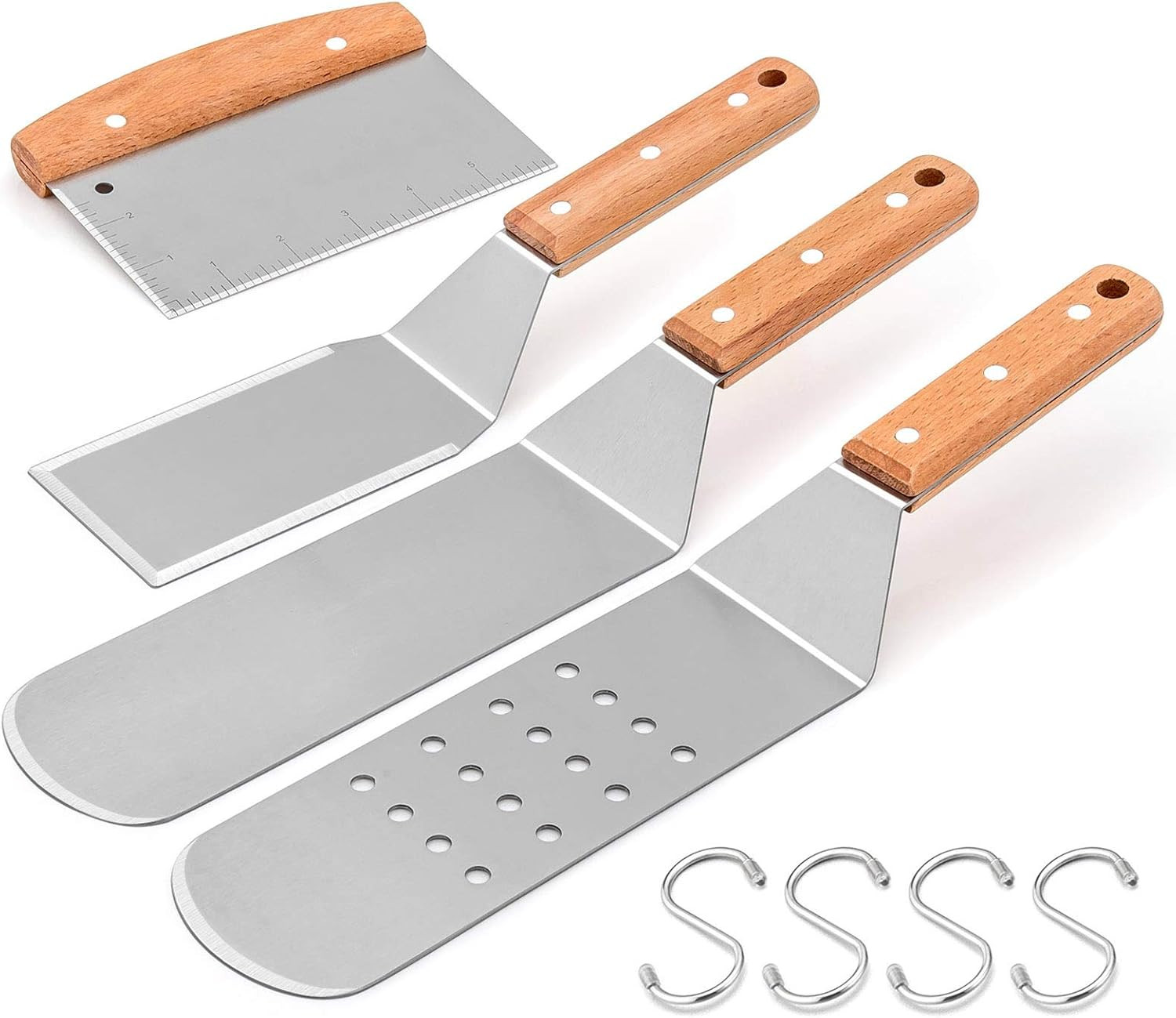 Hasteel Metal Spatula Set of 4, Stainless Steel Griddle Spatula Tools Set with W