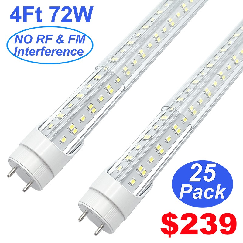 25 Pack T8 4 Foot Led Shop Light Bulbs 72W 7200Lm G13 Bi-Pin 48" Led Light 6500K