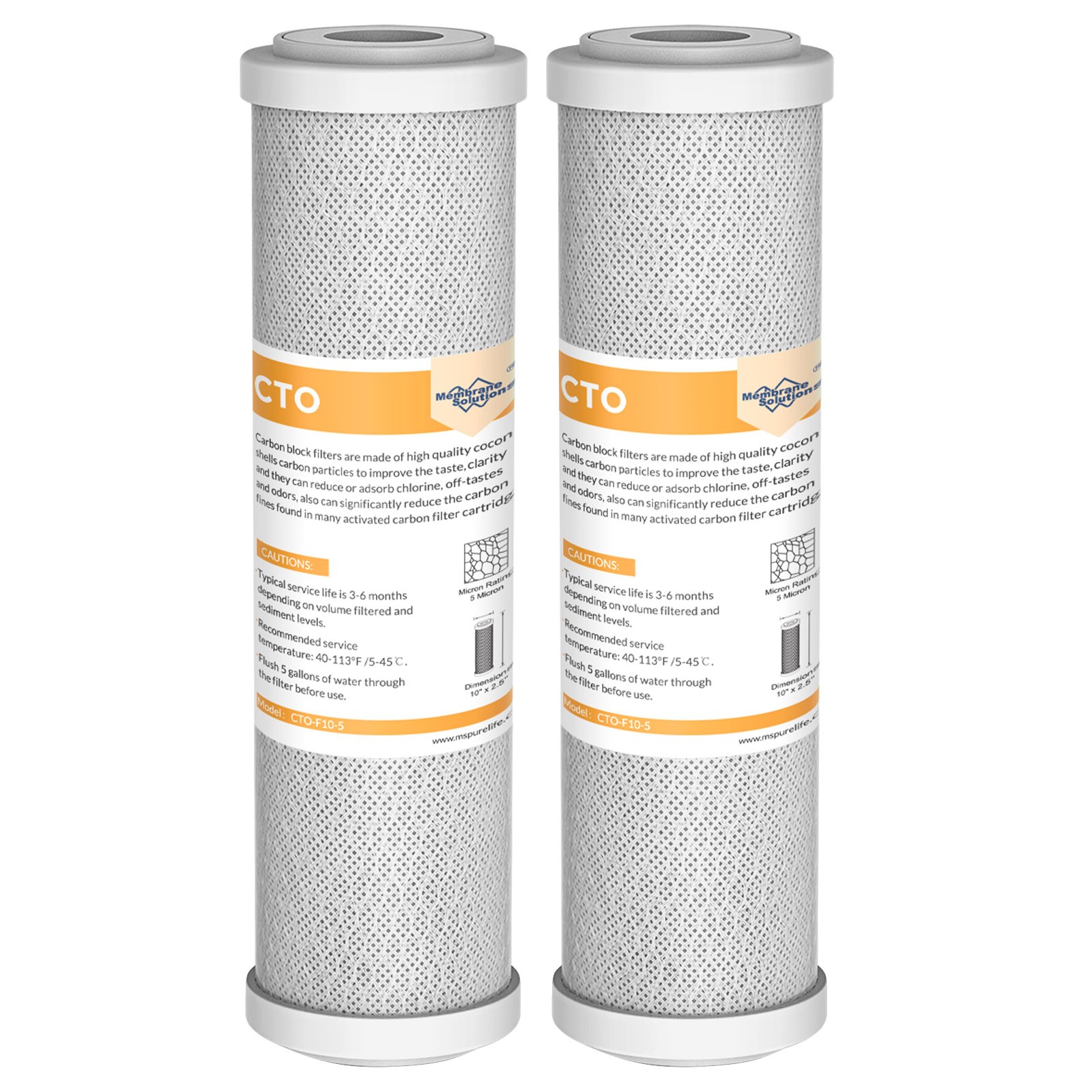 2Pack Coconut Shell CTO, Carbon Block Water Filter Cartridge, 5 micron 2.5 x 10"