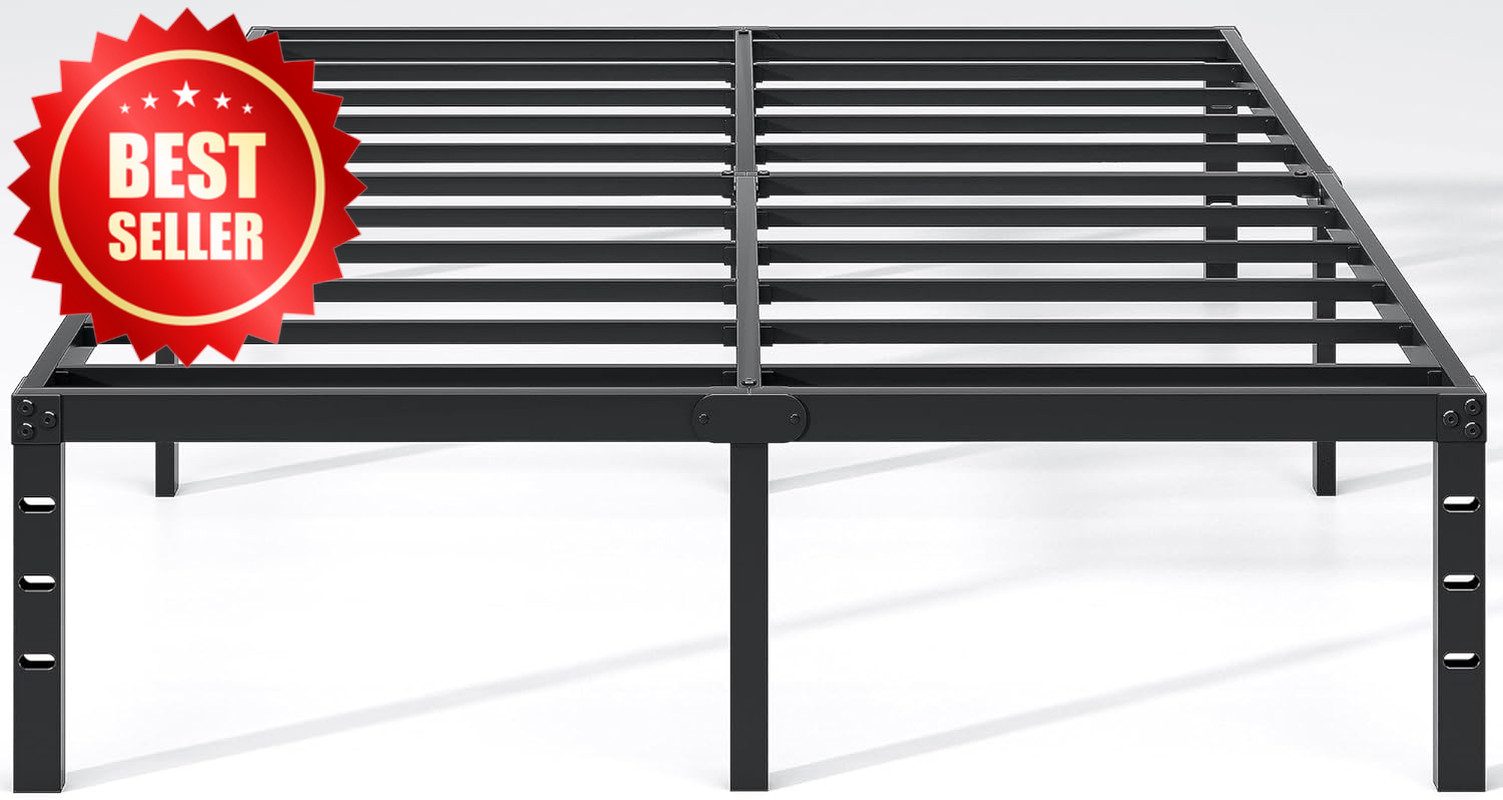 Black Queen Metal Bed Frame 14" Storage Heavy Duty No Box Spring US