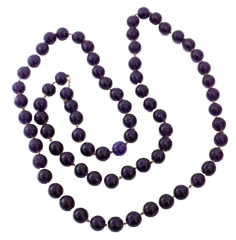 Antique / Vintage  42 in Strand of Knotted Purple Glass Beads No Clasp