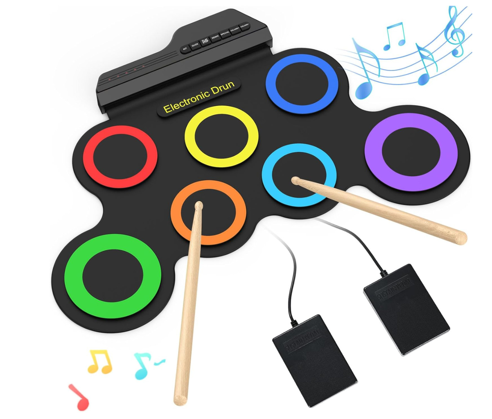 Rocktata® Electronic Drum Set, 7 Pad Roll-up Drum Kit with Headset Jack/Pedals..