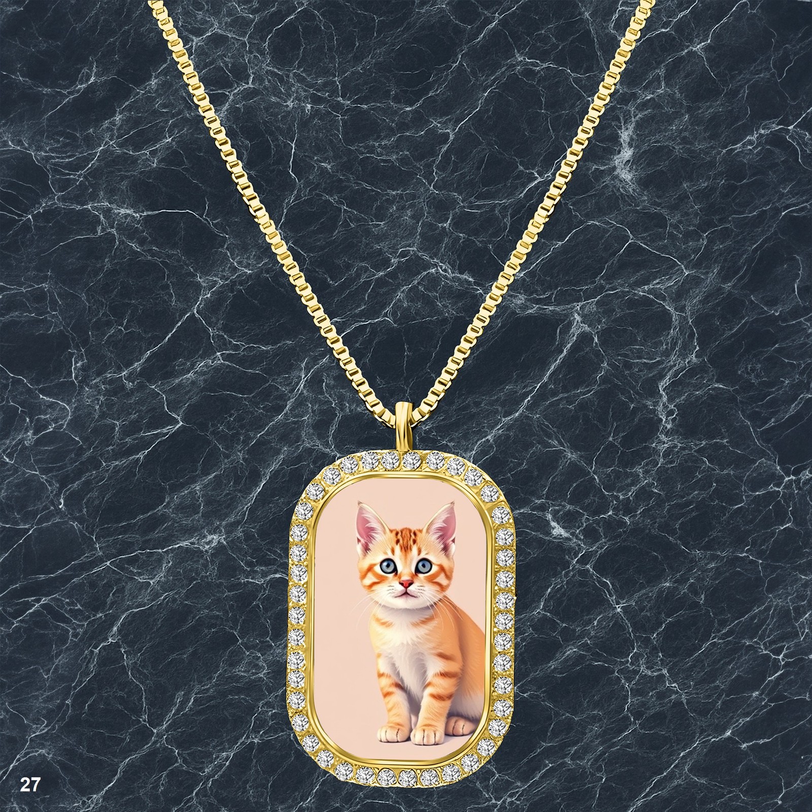 Colorful Cat Pendant Necklace Photo Radiant Gold Tone Accessory Jewelry