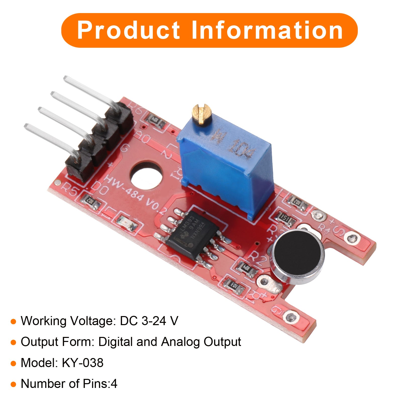2 Pcs Microphone Sound Sensor KY-038 Voice Sound Detection Sensor Module