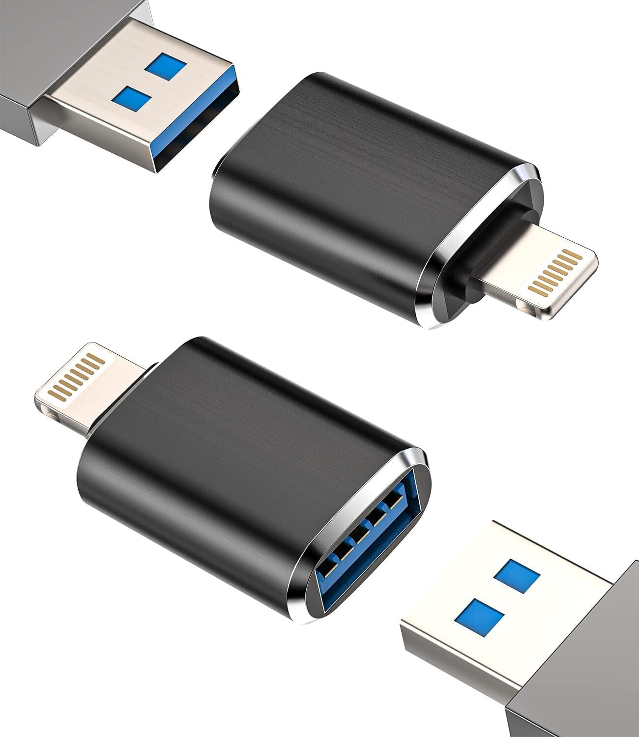 iPhone OTG Adapter Lightning Male to USB Female Dongle(2Pack) for 14 13 12 11...