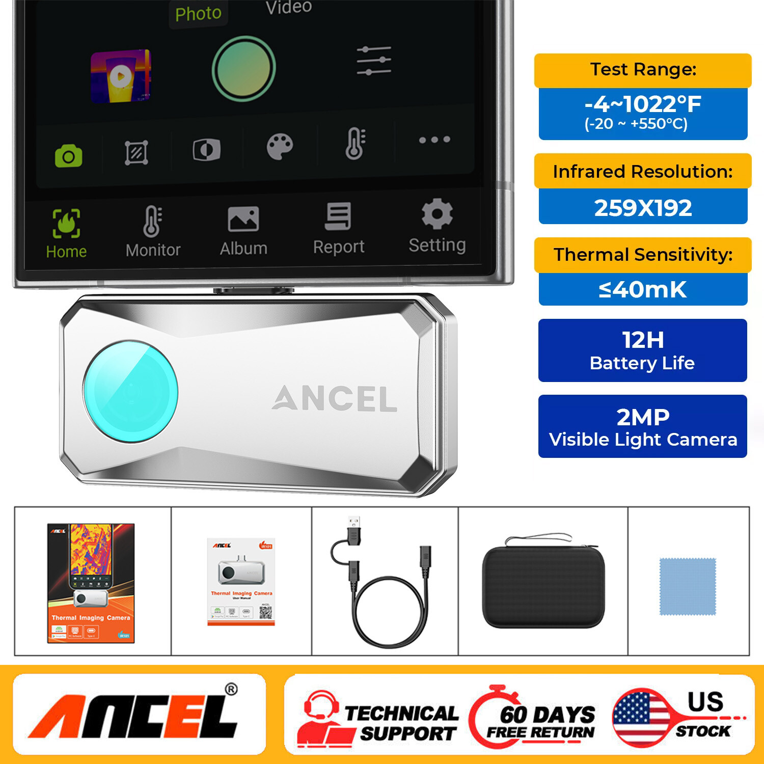 ANCEL IR101 IR Industrie Thermal Camera 256x192 Android Tablets&PC -4℉ ~ 1022℉