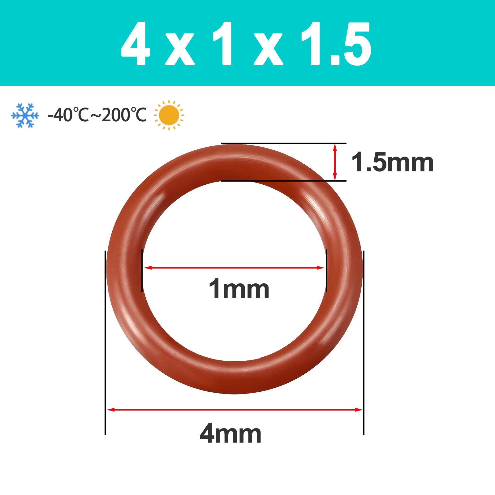 Silicone Rubber O Rings Metric Food Grade 1.5mm Cross Section 1mm-97mm ID (Red )