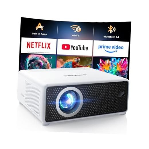 Mini Projector with WiFi and Bluetooth - Built-in Apps - 1080P HD Home S