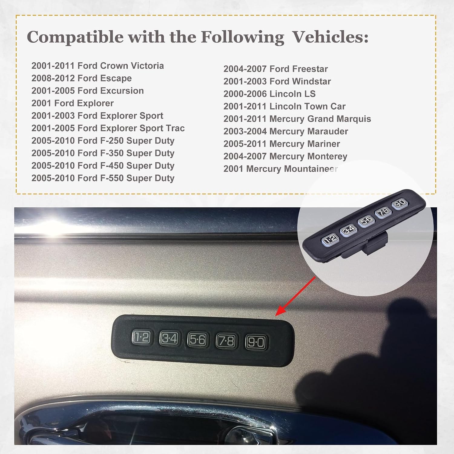 Keyless Entry Keypad Driver Side Keyless Lock Pad Compatible with Ford Crown