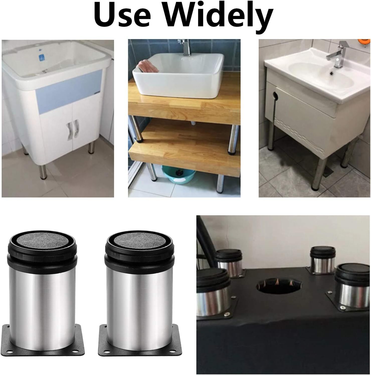 Adjustable 3-Inch Stainless Steel Furniture Legs - Set of 4 Round Cabinet Feet