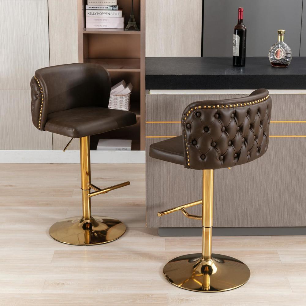 Set of 2 Modern Shape Design The Whole Back Tufted PU Upholstered Bar Stools