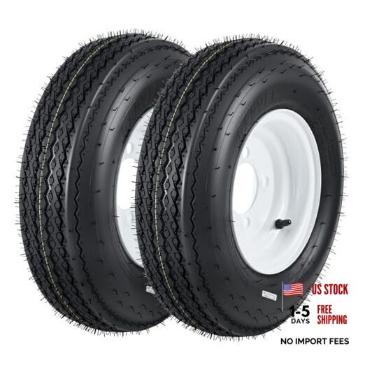 2-Pack Trailer Tires on Rims 4.80-8, 4 Lug White Wheels, 760 lbs 4.80-8 4 lug