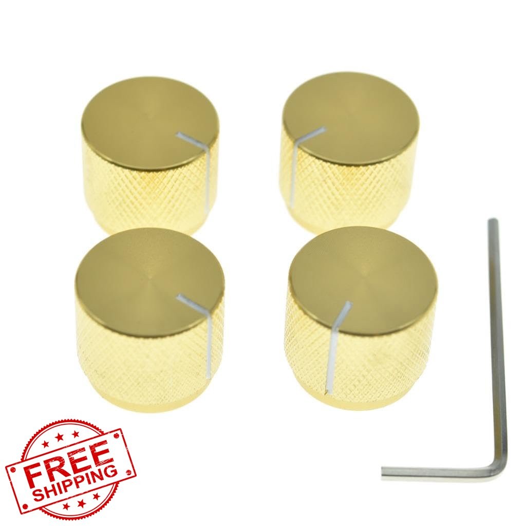 4x 20mm Potentiometer Knobs, 1/4" Shaft, Gold w/ Indicator