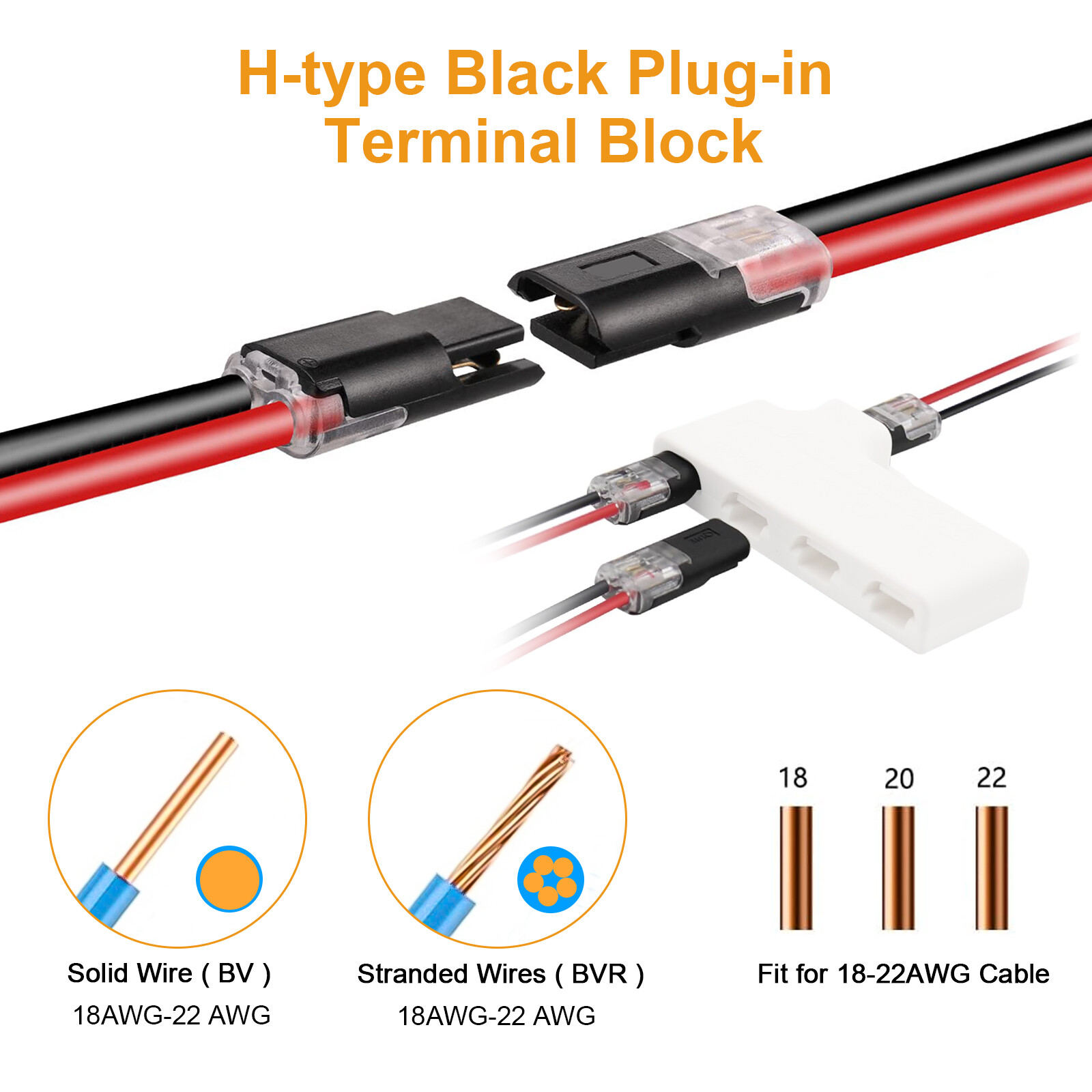 50 pcs Double-Wire Plug-in Connector, Cable Clamp with Locking Buckle, AWG 18-22