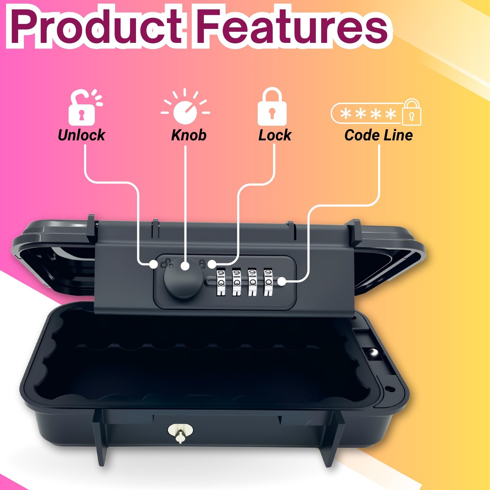 Portable Security Lock Box with Combination Lock Waterproof Mini Safe Box wit...