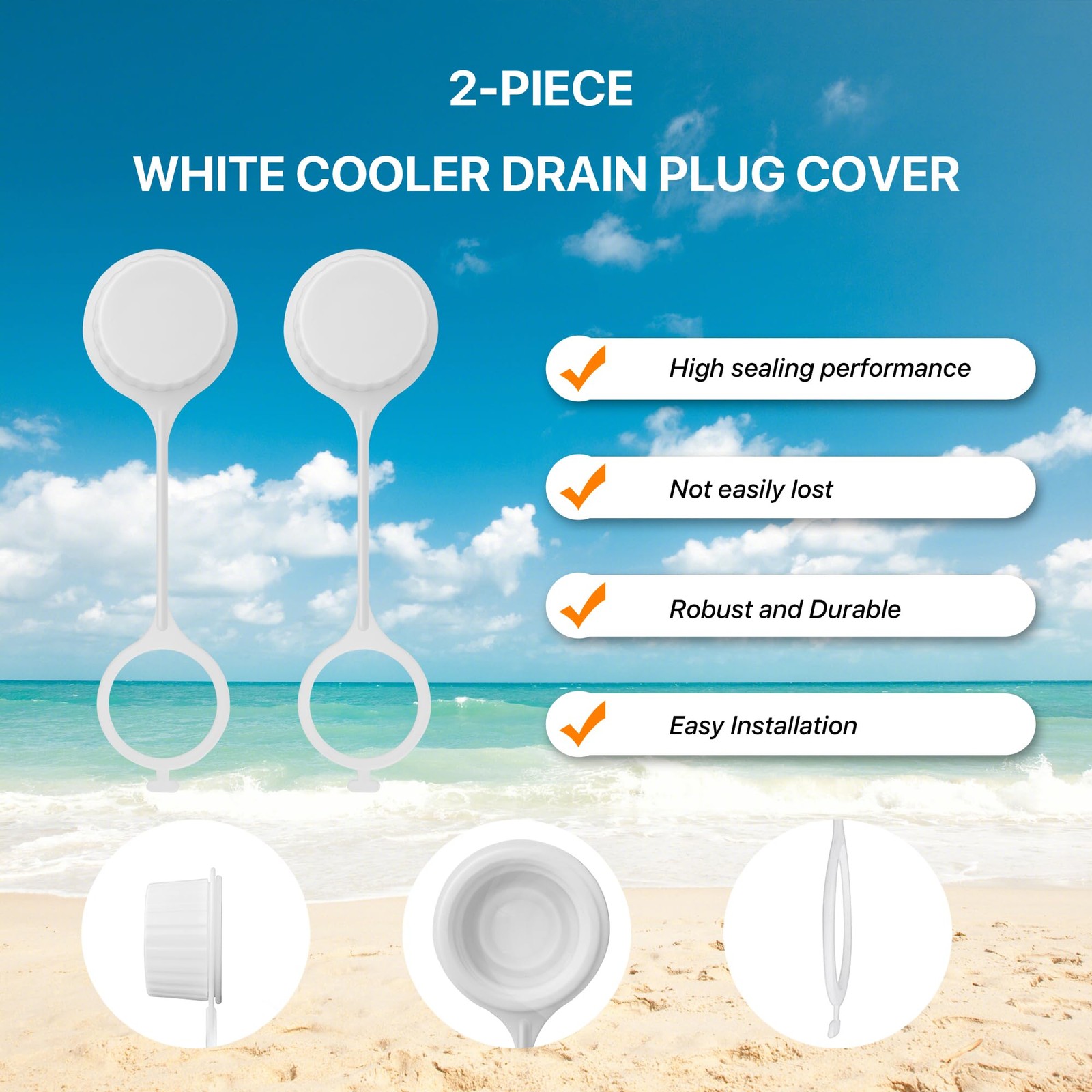 LBB-Parts Tethered Drain Plug caps,Compatible with Igloo Cooler White