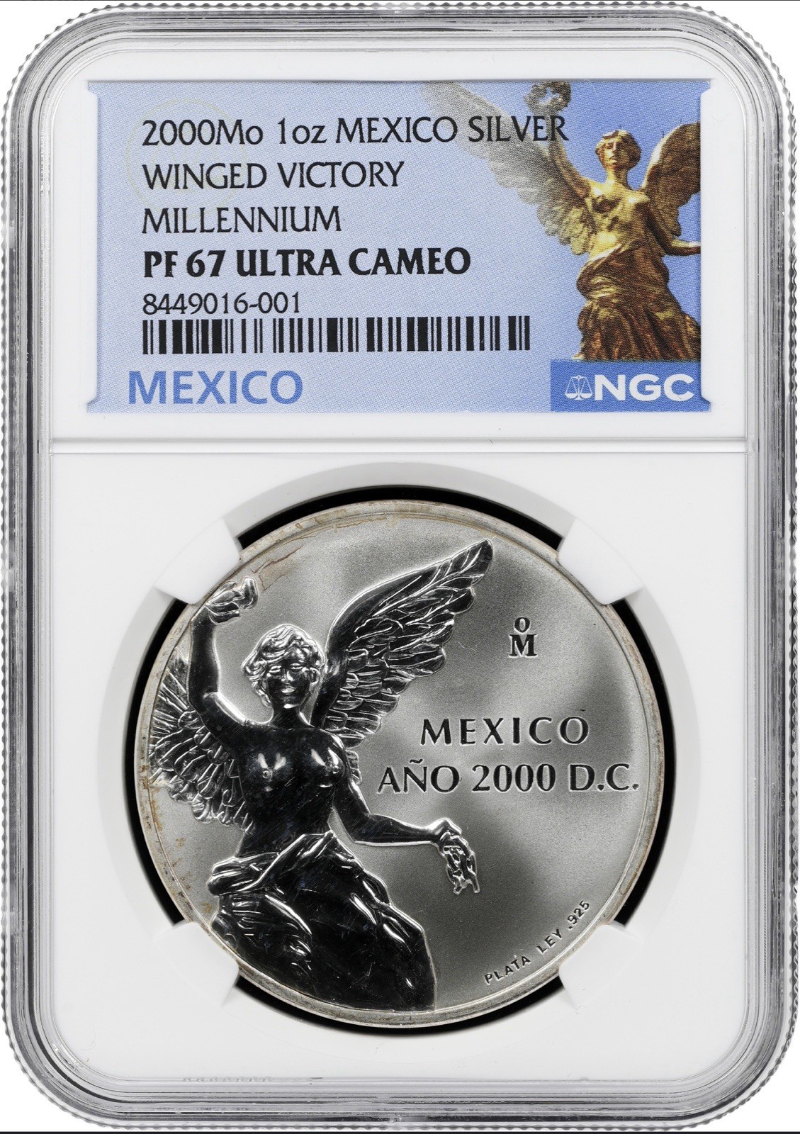 Mexico 2000 1 Oz Silver Proof Winged Victory Medal NGC PF67 Ultra Cameo