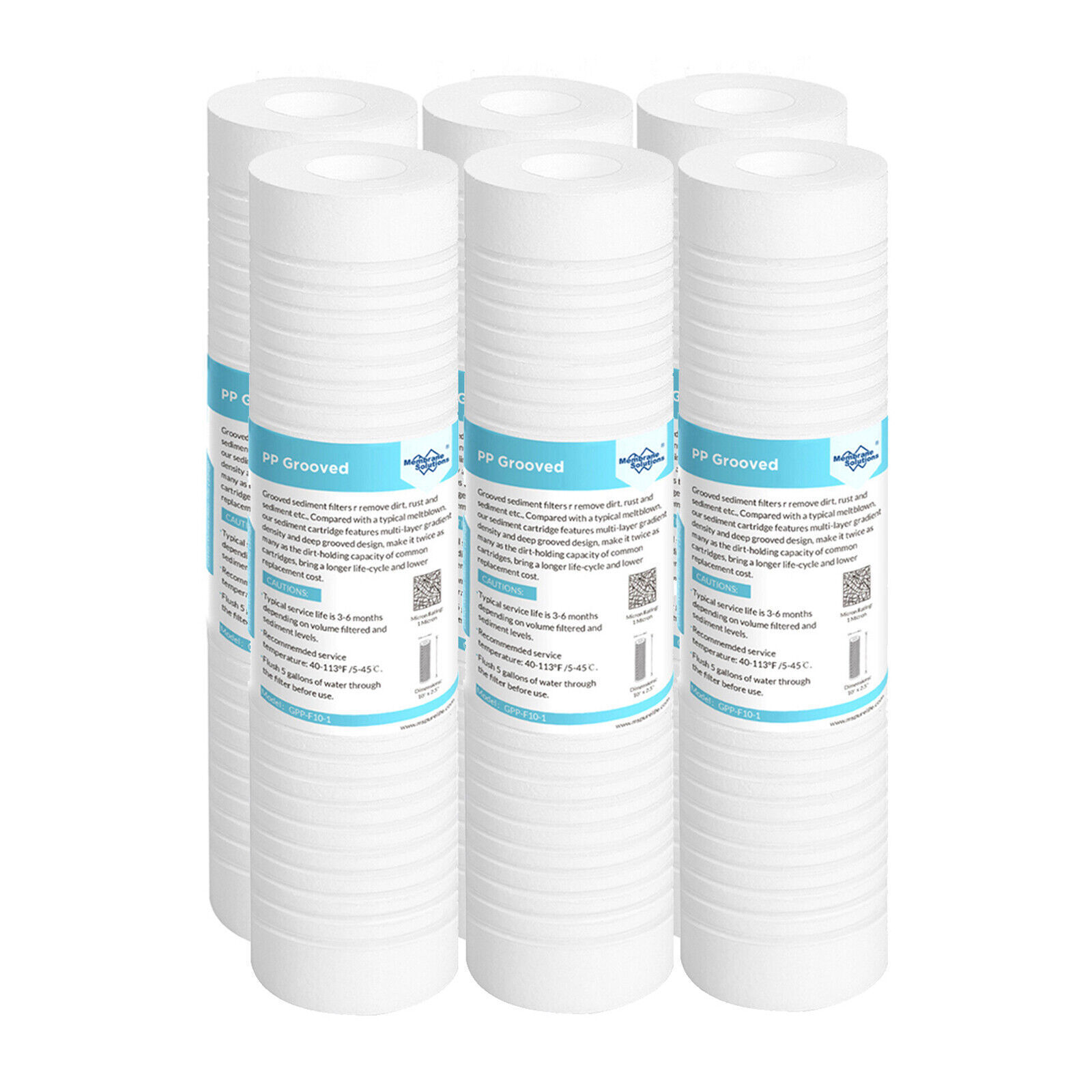 6 Pack 1 Micron 10" x 2.5" Grooved Sediment Water Filter Whole House Replacement