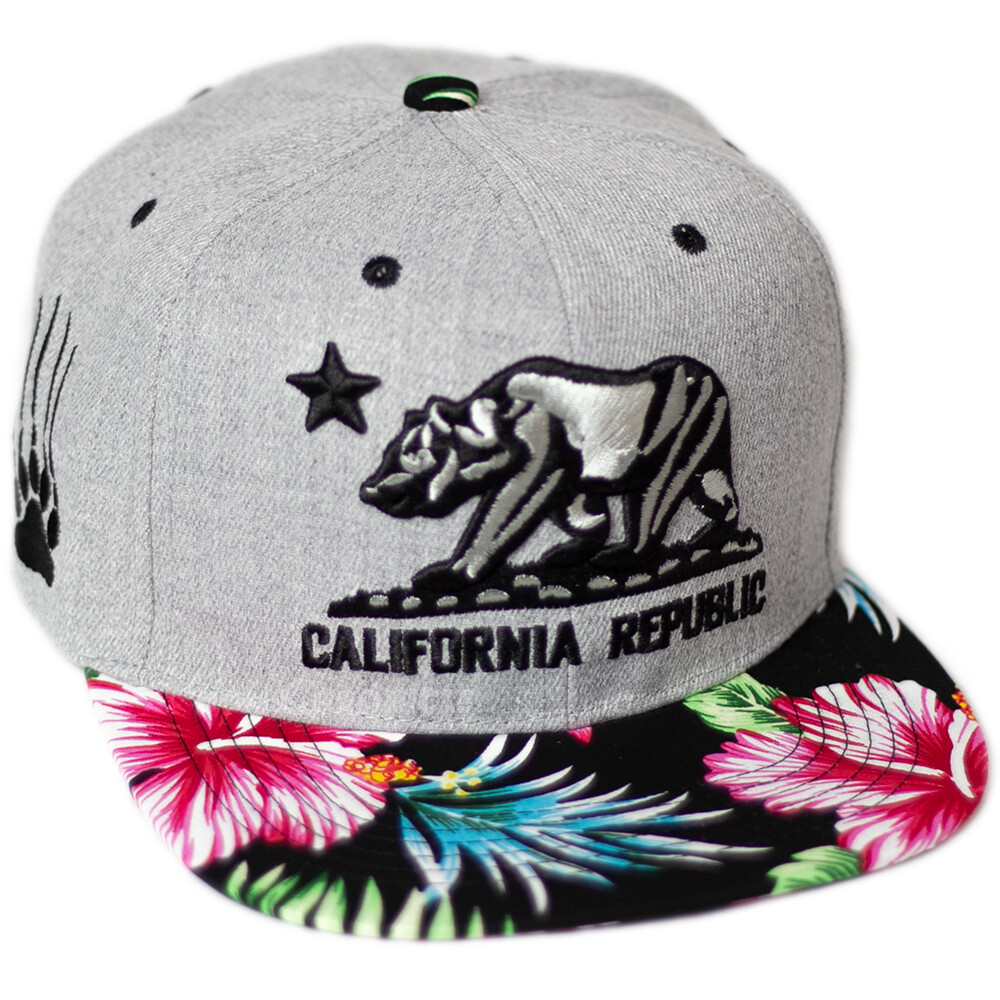 California Republic Baseball Cap Hat Hawaii Floral Snapback Adjustable Flat Men